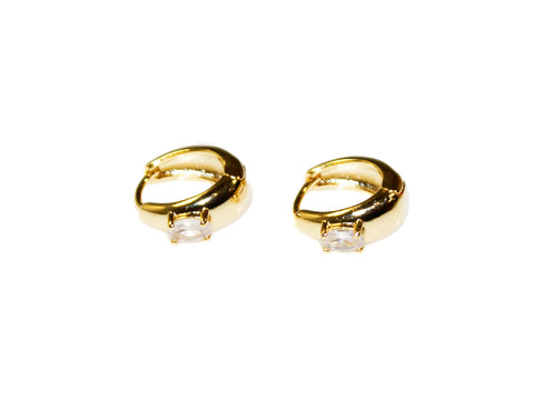 Square Stone Oval Hoops - Gold-Crystal