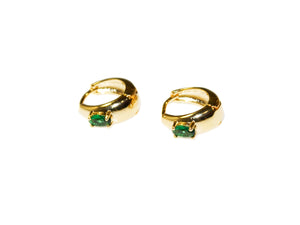 Square Stone Oval Hoops - Gold-Emerald