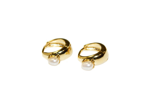 Pearl Oval Hoops - Gold-Pearl