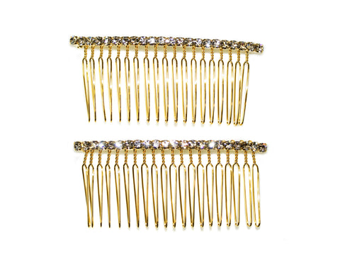 Diamante Side Comb Pair - Gold-Crystal