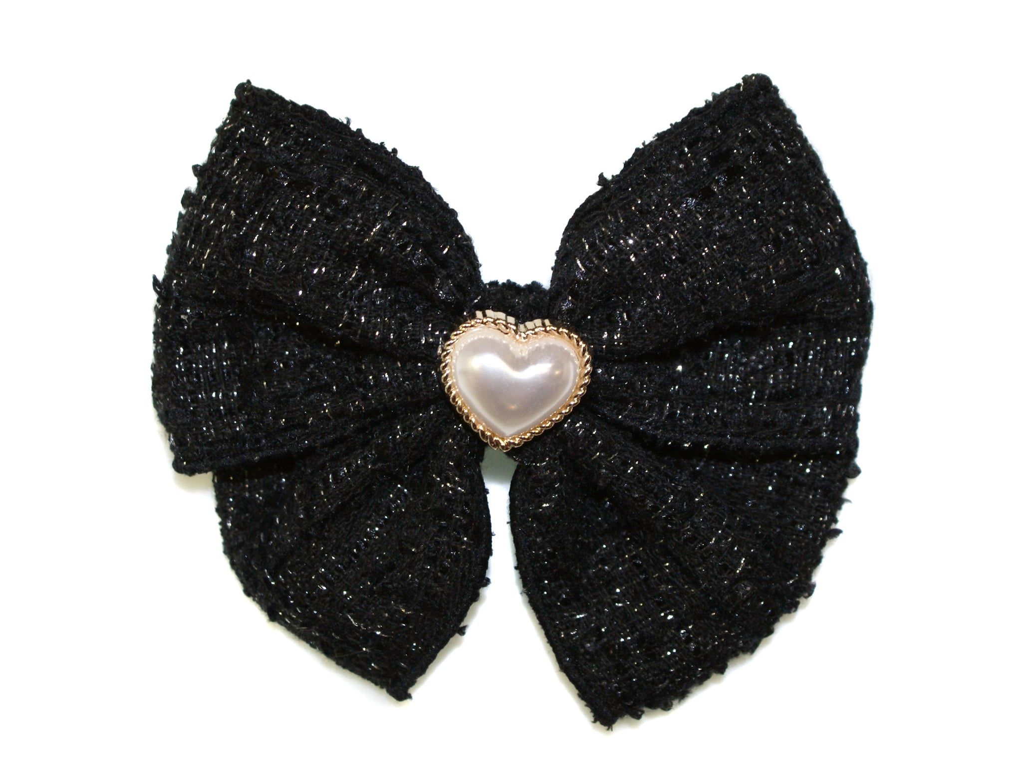 Pearl Heart Coco Bow Barrette - Black