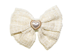 Pearl Heart Coco Bow Barrette - Ivory