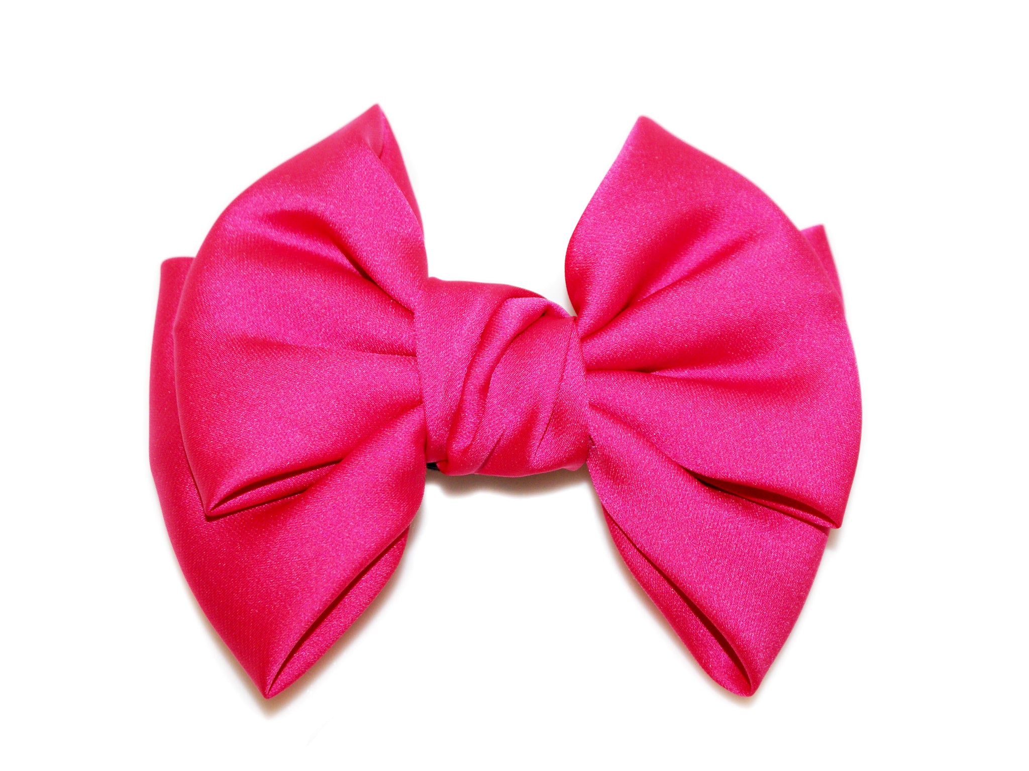 Satin Big Bow Barrette - Fuchsia