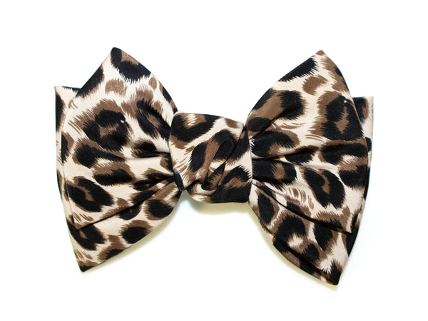 Satin Big Bow Barrette - Leopard