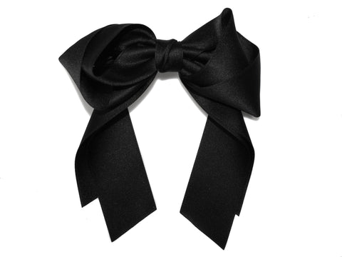 Satin Long Turned Bow Barrette - Black