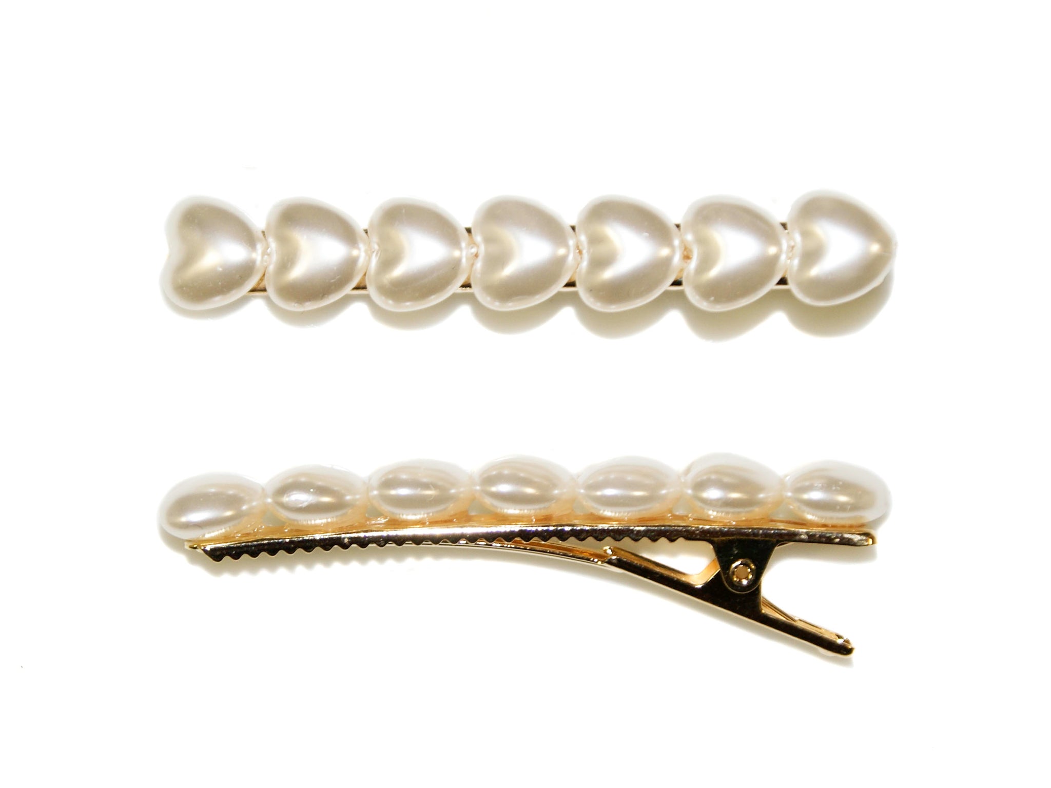 Pearl Hearts Bar Clips - Gold