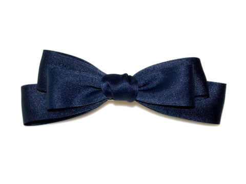 Satin Triple Bow Barrette - Navy