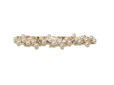 Pearl Diamante Cluster Barrette - Gold-Clear