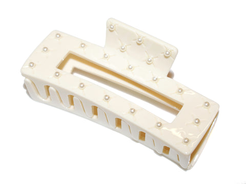 Pearl Acetate 10cm Rectangle Claw - Ivory