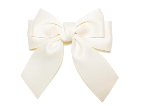 Satin Double Bow Barrette - Ivory