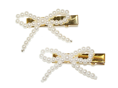 Pearl Bow Clips - Pair - Pearl/Gold