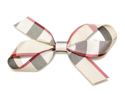 Tartan Figure 8 Bow Clip - Beige