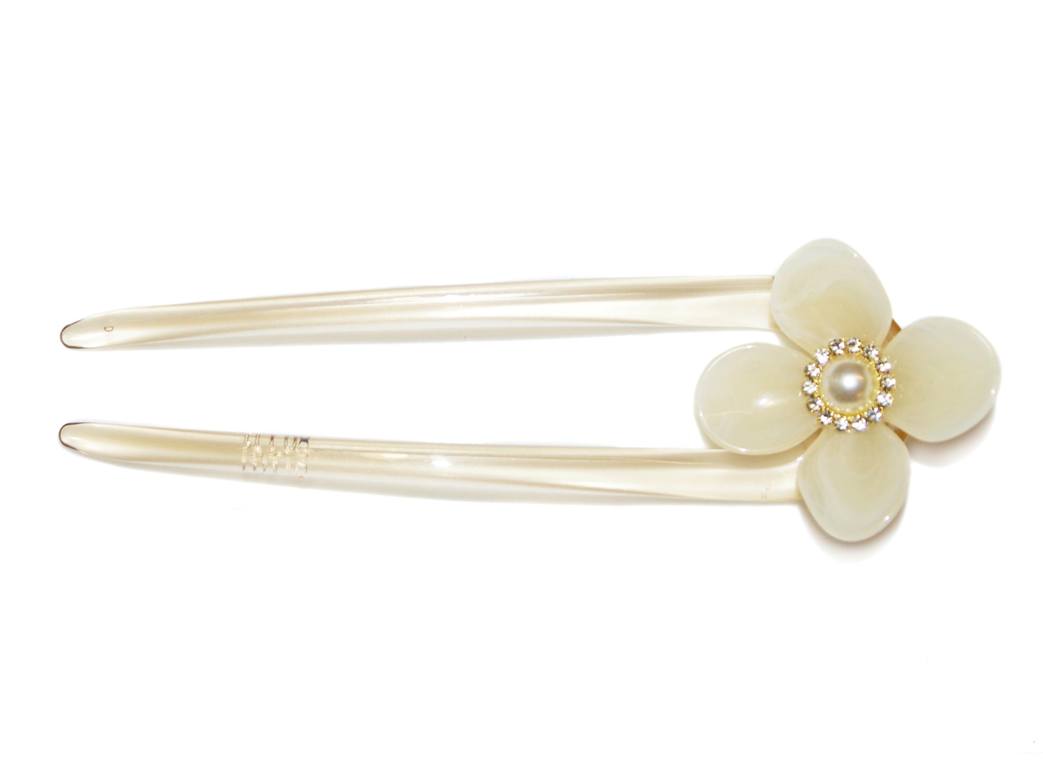 Pearl Diamante Flower Pin - Champagne