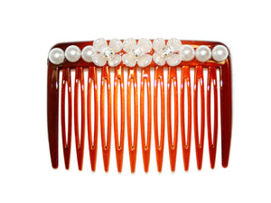 Pearl Diamante Flower Comb - Tortoise