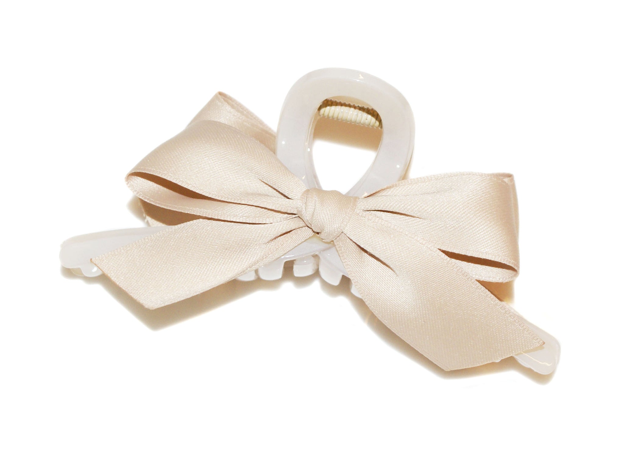 Double Satin Bow Loop Claw - Beige