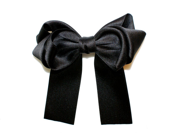 Turned Double Bow Barrette - Black