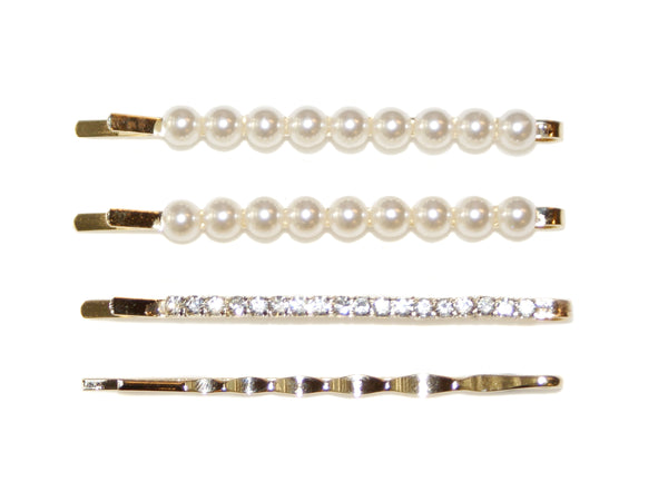 Pearl Diamante Plain Slides - Gold-Crystal-Pearl