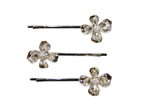 Stone Flower Slides - Silver-Crystal