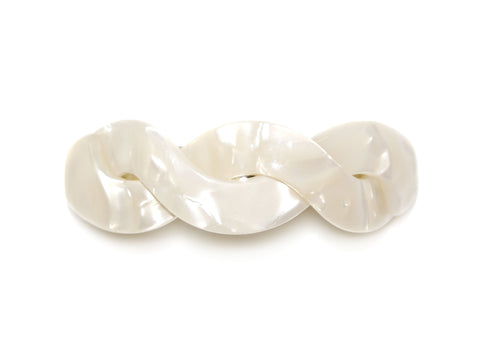 Acetate Curved Twist Barrette - White Marble