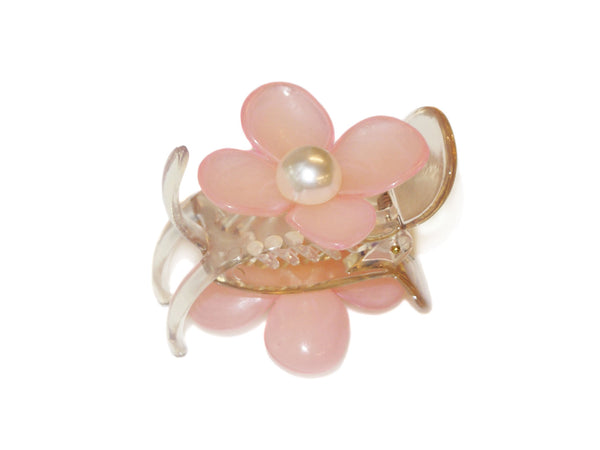 Pearl Flower Pony Claw - Pink/Clear
