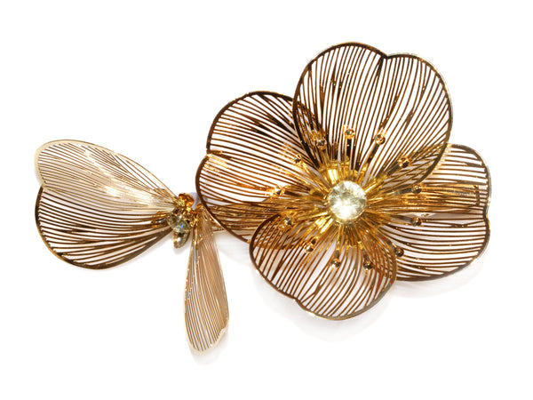 Diamante Filigree Flower Clip - Gold/Crystal