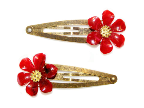 Marguerite Daisy Snap - Red/Antique Gold