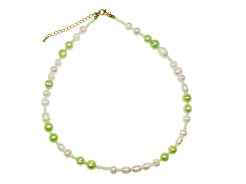 Coloured Freshwater Pearl and Bead Necklace - Green