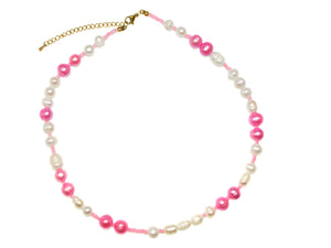 Coloured Freshwater Pearl and Bead Necklace - Pink