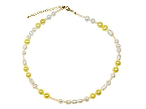 Coloured Freshwater Pearl and Bead Necklace - Yellow