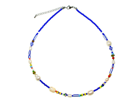 Fiesta Freshwater Pearl and Bead Necklace - Blue