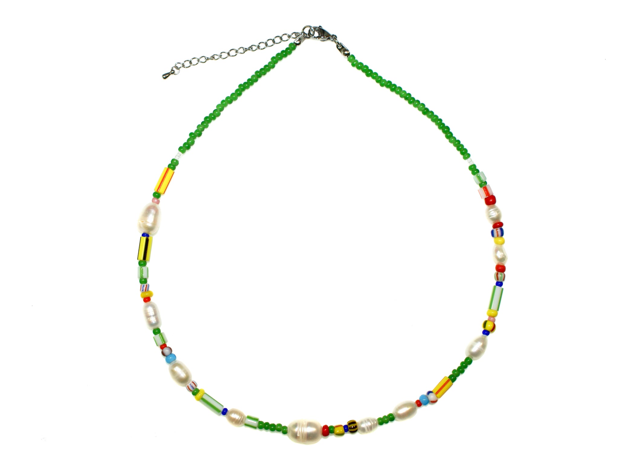 Fiesta Freshwater Pearl and Bead Necklace - Green