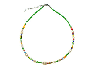Fiesta Freshwater Pearl and Bead Necklace - Green
