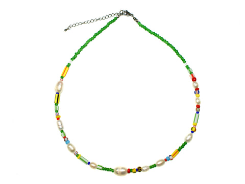 Fiesta Freshwater Pearl and Bead Necklace - Green