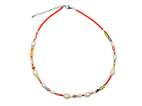 Fiesta Freshwater Pearl and Bead Necklace - Orange