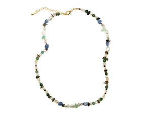 Freshwater Pearl + Stone Bead Necklace - Blue/Green