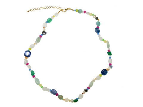 Multi Stone Bead Necklace - Blue/Green
