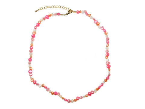 Coloured Freshwater Pearl Necklace - Pink/Orange