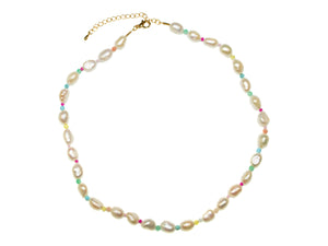 Freshwater Pearl + Small Bead Necklace - Pearl/Multi