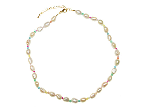 Freshwater Pearl + Small Bead Necklace - Pearl/Multi