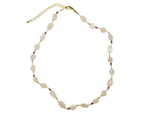 Stone + Small Bead Necklace - Pink