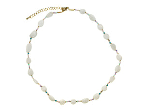 Stone + Small Bead Necklace - White