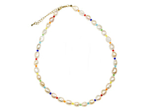 Freshwater Pearl and Crystal Bead Necklace - Pearl/Multi