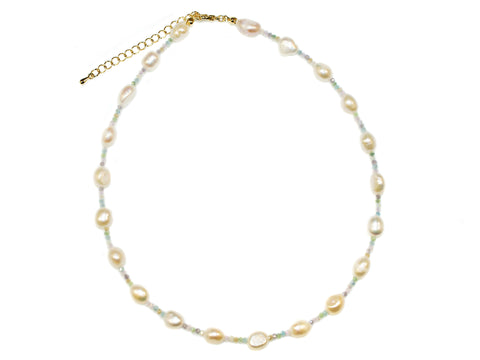 Freshwater Pearl and Crystal Bead Necklace - Pearl/Pastel