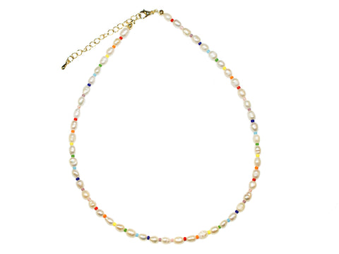 Small Freshwater Pearl and Bead Necklace - Pearl/Multi