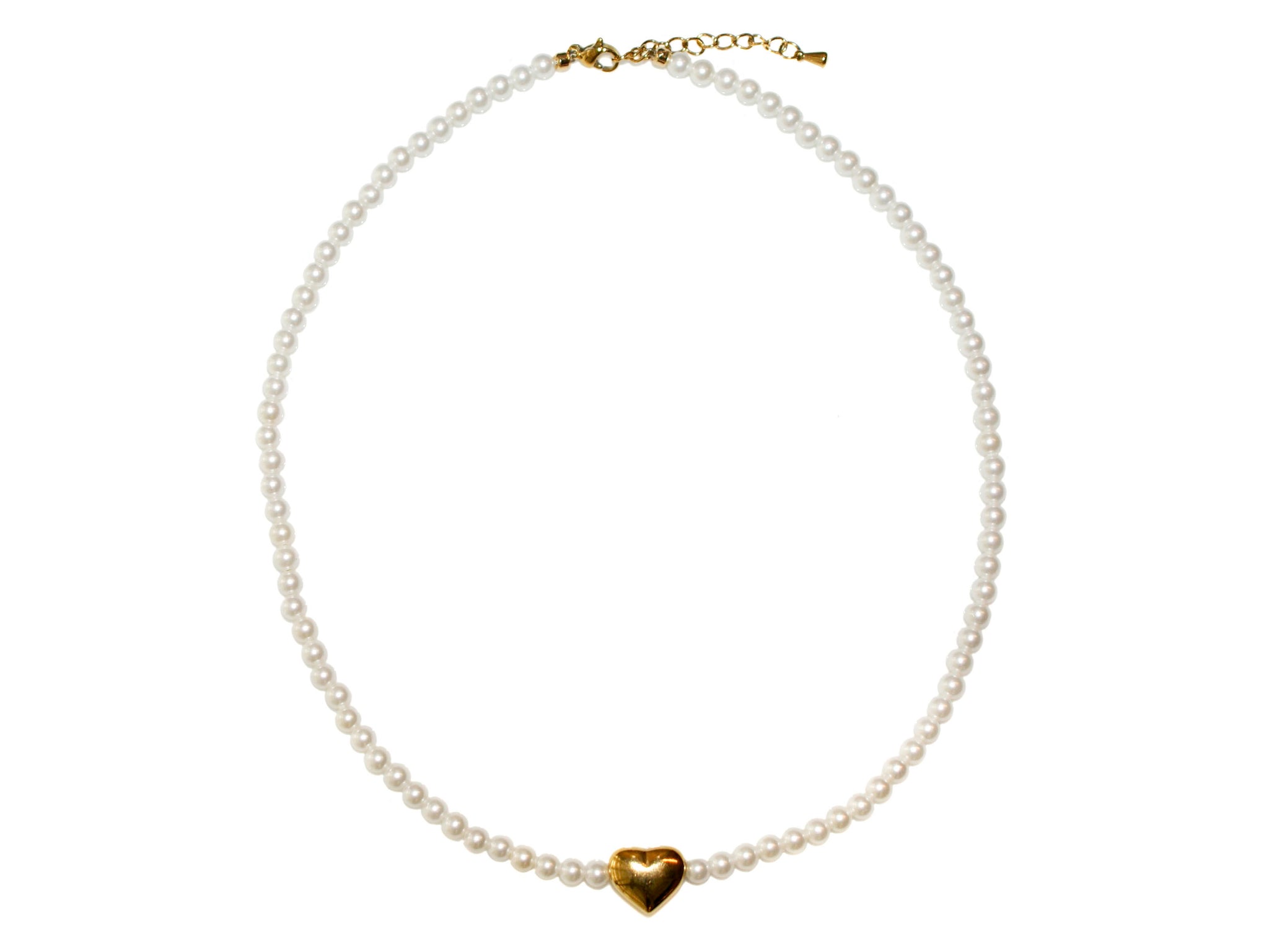 4mm Pearl Necklace With Heart - White/Gold