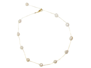 Adjustable Length Large Freshwater Pearl Necklace - Gold/Pearl