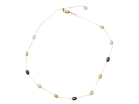 Adjustable Length Medium Freshwater Pearl Necklace - Gold/Multi