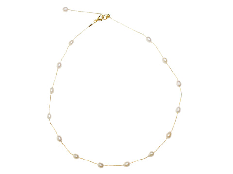 Adjustable Length Medium Freshwater Pearl Necklace - Gold/Pearl