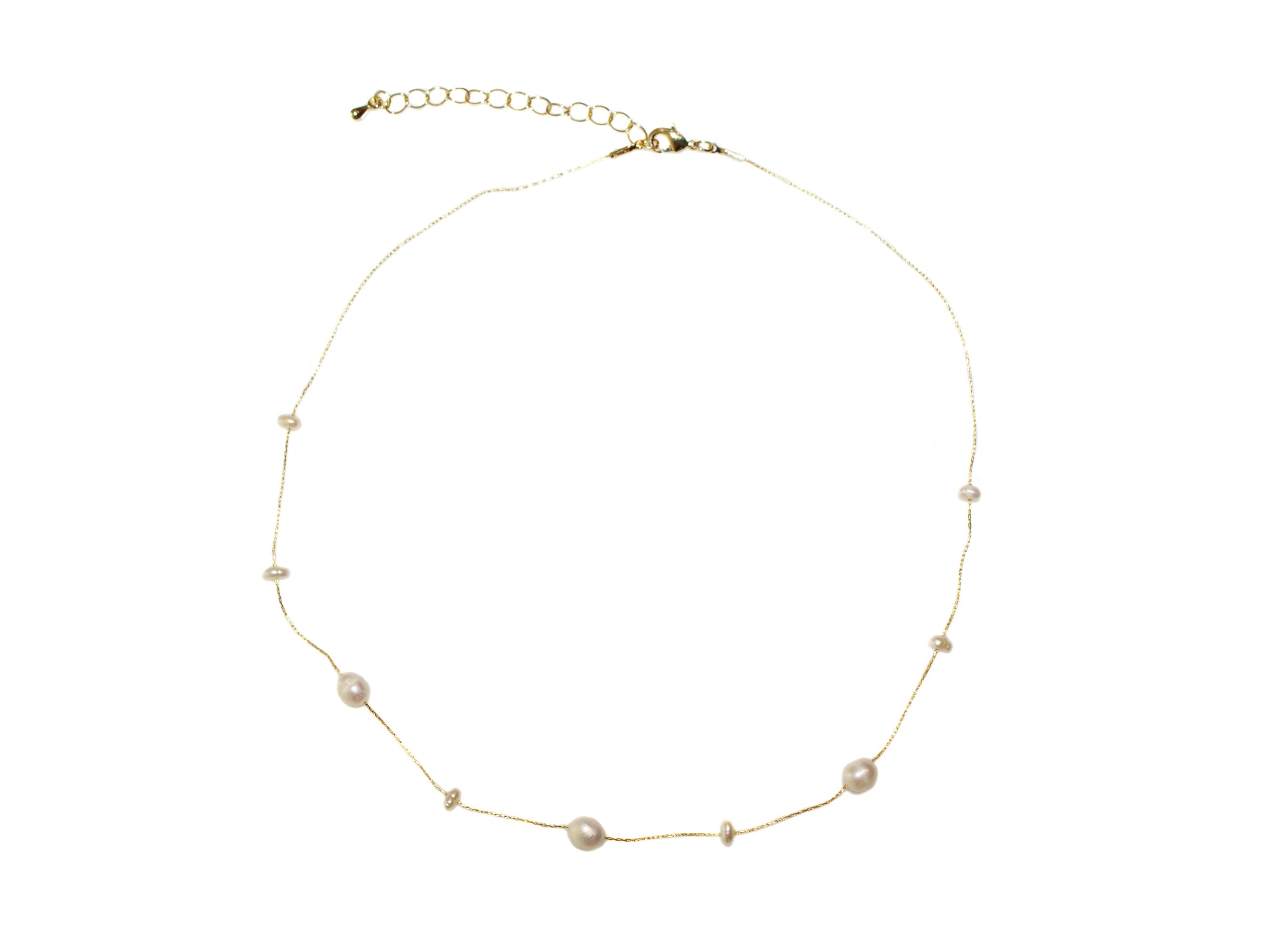 Adjustable Length Various Freshwater Pearl Necklace - Gold/Pearl