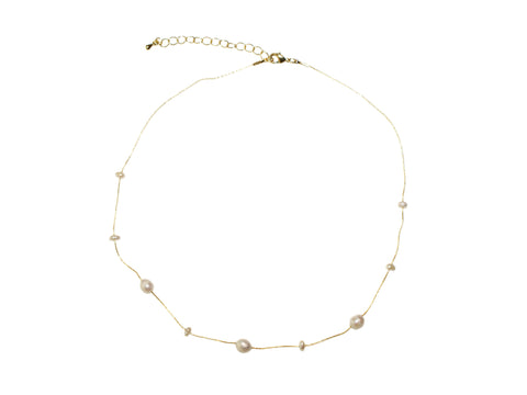 Adjustable Length Various Freshwater Pearl Necklace - Gold/Pearl